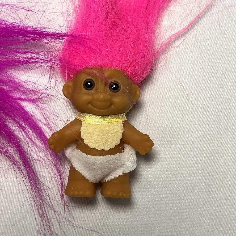 Vintage Lot of 3 Russ Baby Trolls W/ Diaper & Bib EUC Pink Orange Purple